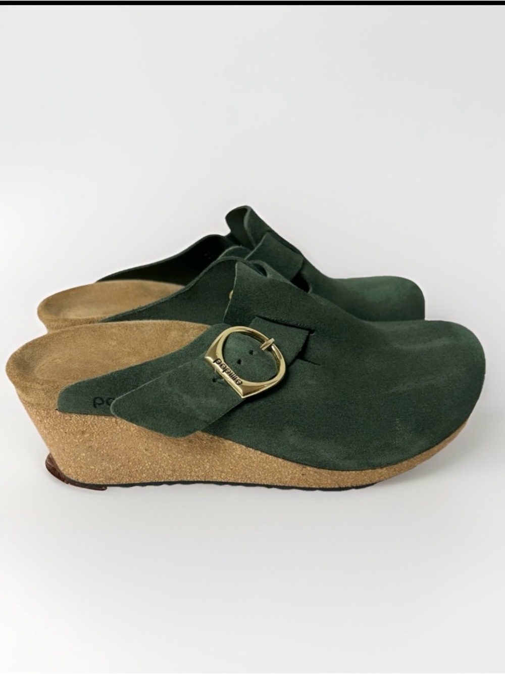 NWOT Papillio by Birkenstock Fanny Green Suede Wedge Clogs 41 La look Boho